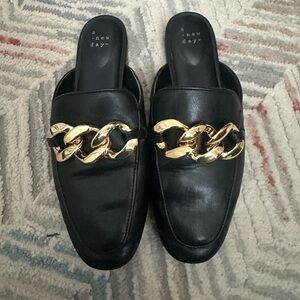 A New Day Black Mules with Gold Chain